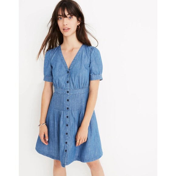 Madewell Dresses & Skirts - Madewell Denim Shirt Dress Mini Daylily Blue Short Sleeves Size 0